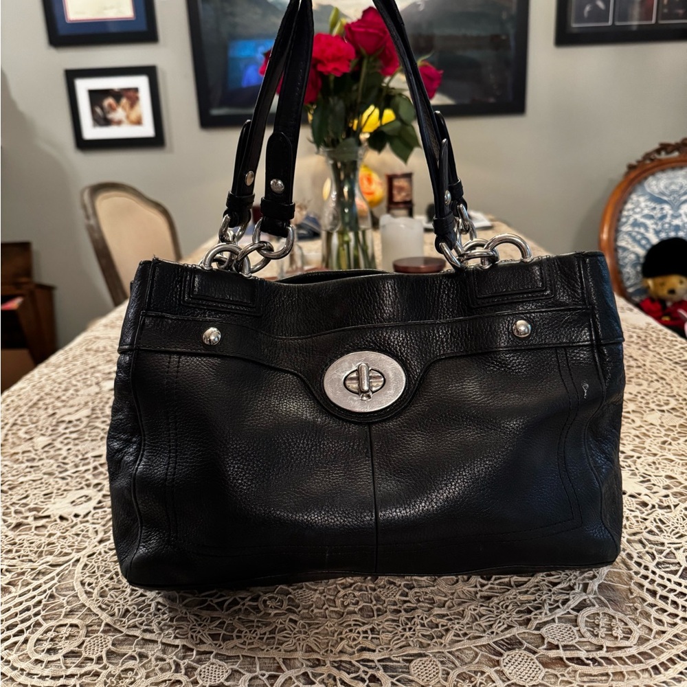 Coach Peyton Legacy Black Pebbled Leather Satchel - Madison Collection